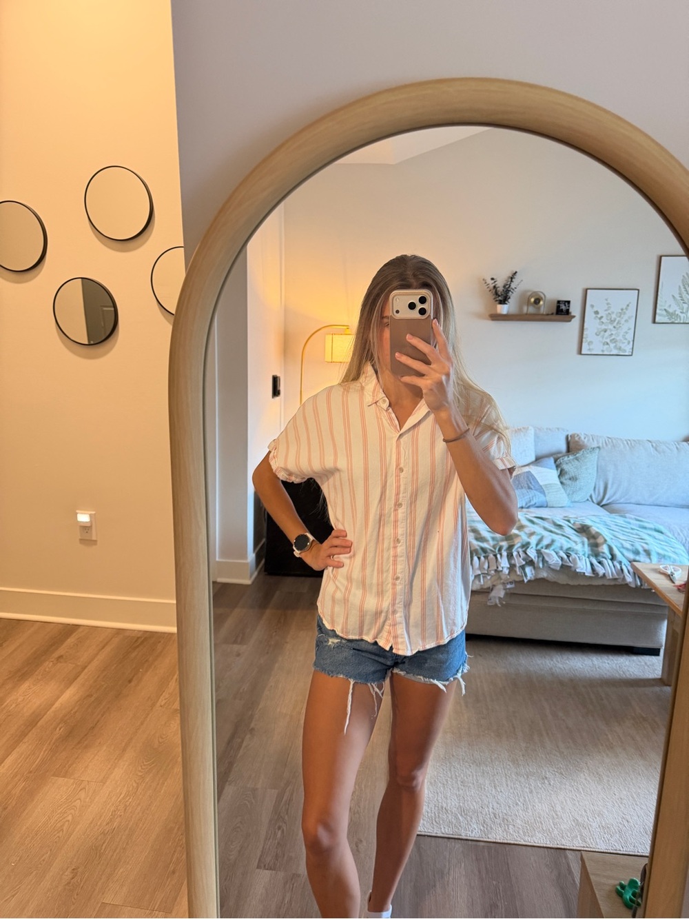 Universal Thread Pink and White Striped Button-Up Shirt